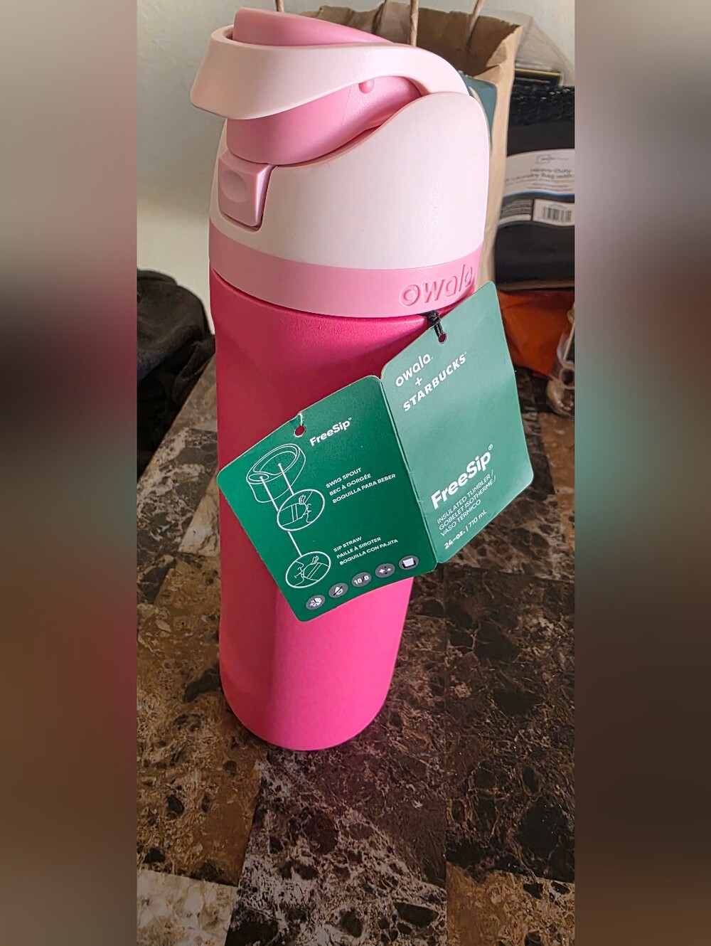 Starbucks Owaka FreeSip Pink Insulated Water Bottle